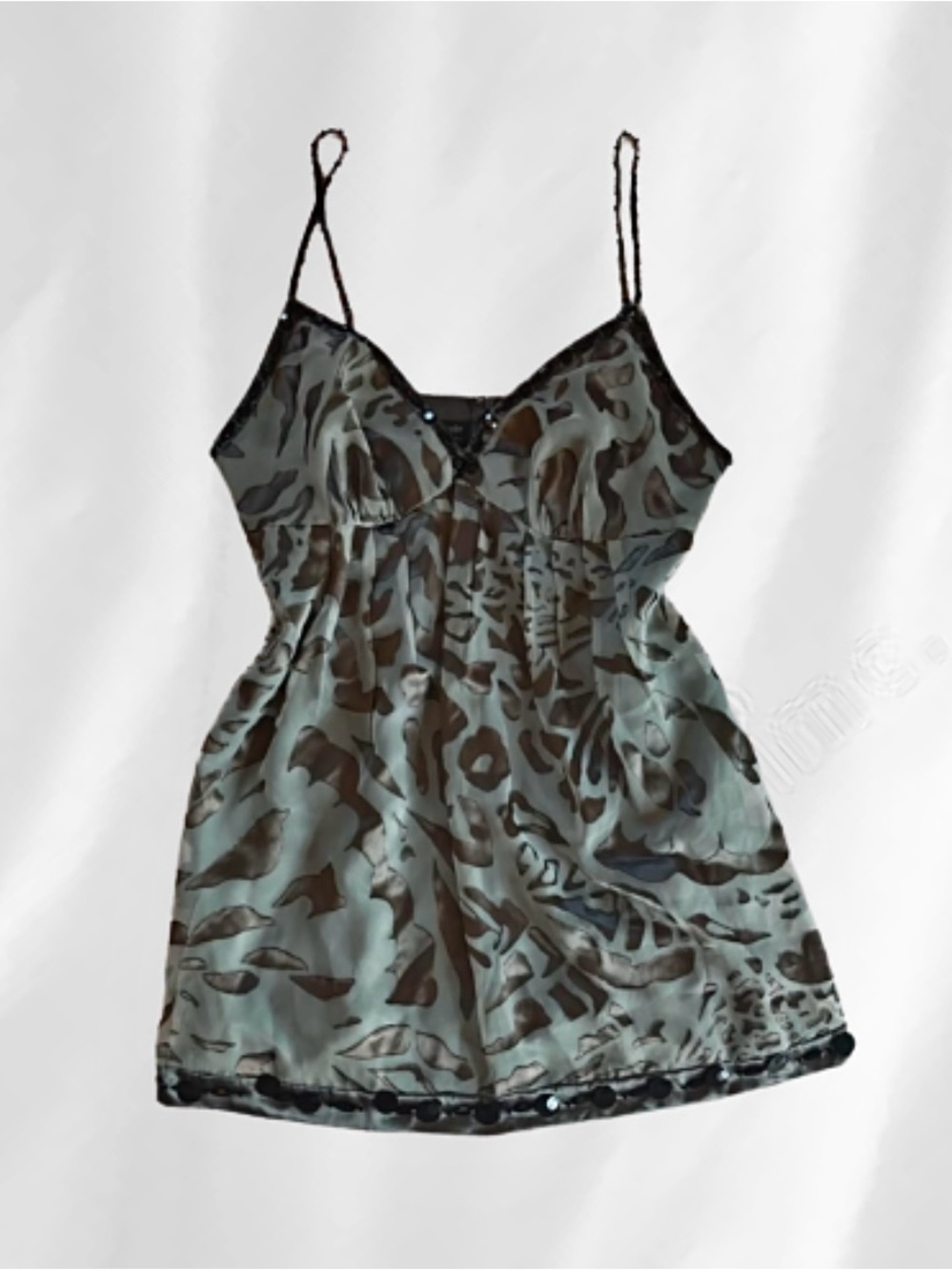 Nicole Miller Grey and Black Beaded Leopard Print Slip Dress